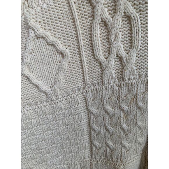 Blarney Woollen Mills-Aran Fisherman-Cable Knit-Wool Sweater-Ivory-Men-L - Picture 4 of 4